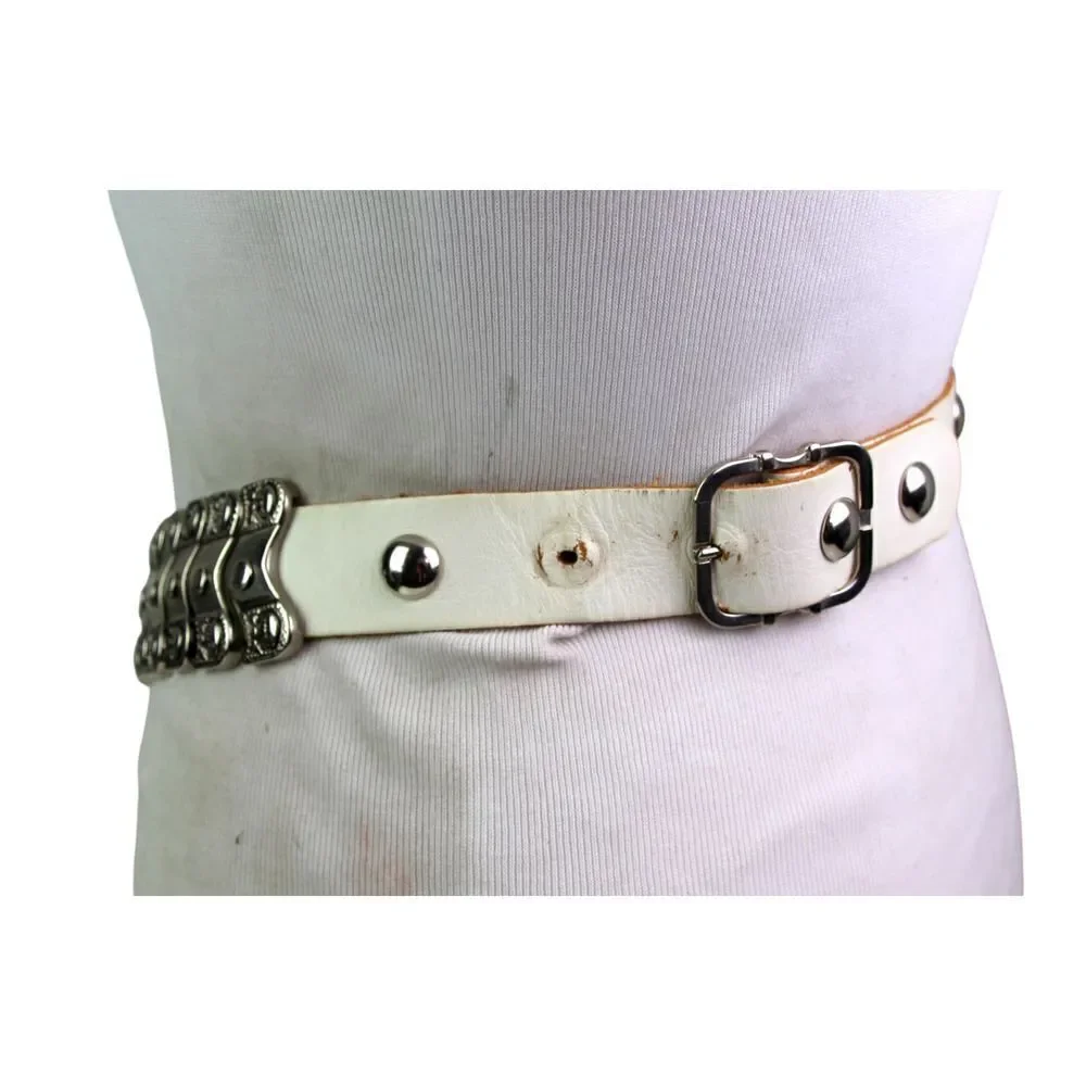 EMBELLISHED WHITE REAL LEATHER METAL 1 1/8